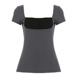 KYLETHOMASW  -  Fake two square neckline slimming short sleeved T-shirt with spicy girl temperament, backless and waist cinching bottom top