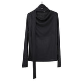 Kylethomasw Vintage Pleated Lace-up Casual Long-sleeved T-shirt Women Autumn New High Street Solid Color All Match Tops