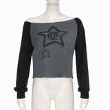 KYLETHOMASW  -  Retro personality contrasting wide neck casual knit shirt for spicy girls, loose and versatile top for the street