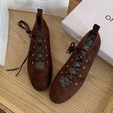 KYLETHOMASW  -  Autumn Cross Tied Round Toe Flat Shoes Women Retro Comfort Casual Shoes Shallow Ballet Style Elegant Mary Jane Shoes Women