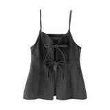 KYLETHOMASW  -  Spring Women Camis Halter Sleeveless Bow Lace-up Denim Slim Vests Hot Girls Off Shoulder French Style Camisole Trendy Female Top