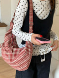 KYLETHOMASW  -  Korean Plaid Hobos Bag High Capaci Bolsos mujer College Style Shoulder Bags for Woman Commuter Sac Femme Lace-up Bolsas Bolsa