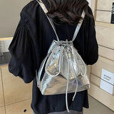 Kylethomasw Fashion Silver Bucket Bag for Women Pu Leather Shoulder Bag Desinger Ladies Crossbody Bags Bolsa Feminina Handbag Bagpack