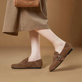 KYLETHOMASW  -  Genuine Leather Flats Women Luxury Metal Buckle-Decorated Women's Suede Loafers Light Comfortable Cow Suede Shoes for Women