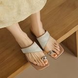 KYLETHOMASW  -  Slippers Casual Beach Shoes Low Slides Square Toe Rubber Flip Flops Luxury Sabot Hawaiian Soft PU Rome Fabric Leisure Hoof