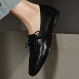 KYLETHOMASW  -  Women's genuine leather patchwork square toe lace-up flats loafers high quality soft comfortable casual female daily shoes woman