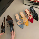 KYLETHOMASW  -  Fashion Metal Women Wedges Slippers Shoes Female Flip flops Footwear Pointed Toe Ladies Heeled Slippers Pumps Slides Shoes