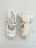 KYLETHOMASW  -  White round Head Bowknot Slip-On High Heel Mary Jane Shoes Women's New Style Heightening Versatile Fashion Single Shoes
