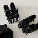 KYLETHOMASW  -  New Style Color Block Women Flats 2025 Mary Jane Square Toe Bow Sweet Women Shoes Casual Comfy Daily Dress Slip on Flats Shoes