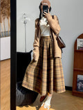 KYLETHOMASW  -  Vintage Women  Autumn WinterThicken Warm Pockets Plaid Woolen Skirts For Female Casual Loose High Waist Midi Skirt