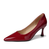 KYLETHOMASW  -  Red Shiny Leather Pumps Women 6CM Kitten High Heels Shoes Sexy Pointed Toe Escaprins Mujer OL Office Tacones Bride Wedding Shoes