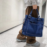 Kylethomasw  Denim Shoulder Bags For Women Thread Canvas Casual Totes 100% Cotton Tooling Packages Large Capacity Cloth Handbags Korea Bags