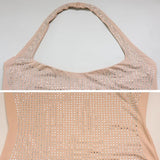 KYLETHOMASW  -  Women Sexy Diamonds Mini Dress Solid Color Female Sleeveless Backless Dress Chic Streetwear Lady Square Collar Halter Slim Dress