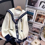 Kylethomasw Vintage Sailor Collar Knitted Cardigan Women Oversized Preppy Style Streetwear Sweaters Coat for Women Korean Style New