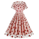 KYLETHOMASW  -  New Retro Pink Strawberry Mesh Elegant Birthday Long Dress 50s Women Flare Sleeve Summer Luxury Prom Evening Party Dresses