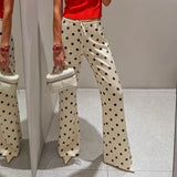 KYLETHOMASW  -  Women's Polka Dot Pants Fashion High Waist Printed Casual Lace-up Pants Vintage Commuting Streetwear Female Trousers
