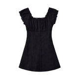 KYLETHOMASW  -  CHIC White Embroidery Lace Open Buttons Slash Shoulder Mini Dress Women Short Sleeve Slim Waist Dresses Holiday Robe Femme