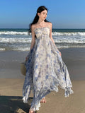KYLETHOMASW  -  Sweet Boho Floral Print Womens Dresses Korean Halter Backless Birthady Party Dress Summer Holiday Beach Vestidos Casual Robe New