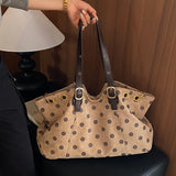 KYLETHOMASW  -  Korean Retro Polka Dot Shoulder Bag Metal Ring Decor Large Capacity Travel Tote Bag Fashion Casual Commuter Underarm Bags
