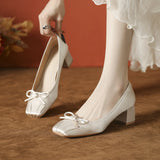 KYLETHOMASW  -  Pumps Women's Butterfly Satin Ballet Shoes Square Head Shallow Mouth Pumps Women's New High Heels Thick Heel Not Tired Feet