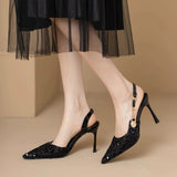 KYLETHOMASW  -  Pointed-toe Stiletto Heels Women's Sequins Cloth Spring and Summer New Straight Buckle Banquet Shoes Single Shoes