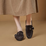 KYLETHOMASW  -  Genuine Leather Flats Women Luxury Metal Buckle-Decorated Women's Suede Loafers Light Comfortable Cow Suede Shoes for Women