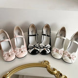 KYLETHOMASW  -  Sweet Lolita Butterfly-knot Women Mary Jane Shoes Concise Mid Heel Patent Leather Dress Shoes Cosplay Party Daily Wear Pumps