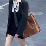 KYLETHOMASW  -  High-capacity Frosted Bandage Shoulder Bags Office Lady Vintage Simple Women Handbags Y2k Aesthetic Fashion Punk Underarm Bag