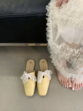 KYLETHOMASW  -  Slippers Casual Flat Shoes Female Lace Beige Heeled Sandals Slides Cover Toe Slipers Women Mules Sexy Butterfly-Knot Luxury Blac