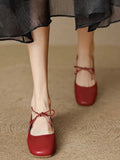 KYLETHOMASW  -  Women's Bow Square Toe Mary Jane Flat Shoes Genuine Soft Leather Low Heel Soft Sole Silver Spring Summer New Style