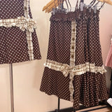 KYLETHOMASW  -  Korean Fashion Vintage Brown Polka Dot Bow Mini Dress Women Summer Japanese Mori Girl Style Kawaii Y2K Slim-Fit Strapless Dress
