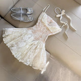 KYLETHOMASW  -  Gyaru Elegant Chic Ball Gown Summer Kawaii 90s Sexy Fashion Sweet Princess Dress Woman French Lace Sim Fairy Dress Harajuku