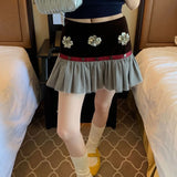 KYLETHOMASW  -  Velvet Patchwork Skirt Detachable Floral Accent Pleated Midi Skirt Women Trendy Convertible Design High Waist A-Line Dress