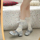 KYLETHOMASW  -  Lace Cross Strap Women Mary Jane Shoes Fashion Sweet Butterfly-knot Thick Heel Shoes Spring Autumn Ladies Elegant Dress Pumps