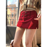 KYLETHOMASW  -  Vintage Corduroy Mini Skirt Women Y2K Harajuku Sexy Red Hip Wrap Shorts Skirts Autumn Streetwear Grunge High Waist Faldas