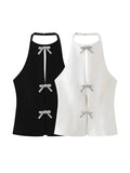 Kylethomasw  Summer Sexy Halter Tops Woman Fashion Solid O-Neck Sleeveless Hollow Out Backless Bow Decoration Female Elegant Slim Top