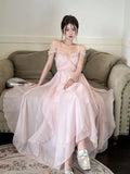 Kylethomasw Summer Women Sweet Pink Fairy Chiffon Midi Dress Korean Elegant One-piece A-Line Vestidos Female Clothing Mujers