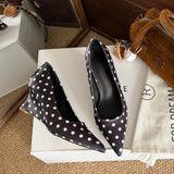KYLETHOMASW  -  Designer Luxury Wedges Heel Women Mary Jane Shoes Concise Shallow Slip On Shoes Ladies Elegant Pointed Toe Dress Polka Dot Pumps