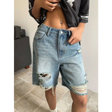 KYLETHOMASW  -  Y2k Shorts Denim Shorts Women Distressed Ripped Casual High Waist Vintage Baggy Streetwear Summer Fashion
