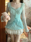 KYLETHOMASW  -  Vintage Style Sweet Girl Lace Cardigan + Polka Dot Camisole + Short Skirt Suiit Japanese Style Elegant 3-piece Set Summer