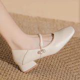 KYLETHOMASW  -  elegant ladies pearl buckle low heel shoes woman two wears slip on moccasins female chunky heel soft leather pumps big size 43