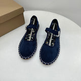 KYLETHOMASW  -  Floral Print Insole Velvet Flats Shoes Women Hand Stitching Elegant Mary Jeans Shoes Ladies Round Toe Ballets Flats Footwear