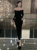 KYLETHOMASW  -  Sexy Dresses Women Long Sleeve Backless Elegant Slash Neck Backless Vintage Elegant Party Dress Temperament Ladies