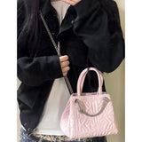 KYLETHOMASW  -  Sweet Cute Pink Bucket Handbag Women PU Leather Large Capacity Shoulder Bag Ladies Chain Y2K Harajuku Luxury Crossbody Bags Chic