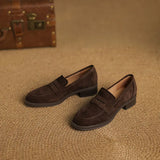 KYLETHOMASW  -  Kid Suede Penny Loafers Women Handmade Autumn Winter Casual Shoes Ladies Leisure Slip-on Creeper Flats Brown Size 34-43
