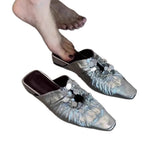 KYLETHOMASW  -  Women Mules Shoes Bling Flats Square Toe Slippers Elegant New Summer Sandals Dress Party Luxury Woman Slingback Shoes Mujer