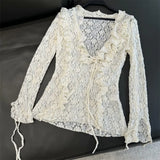 KYLETHOMASW  -  women's lace layered top with solid color V-neck decoration for spring and summer new women's clothing