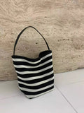 KYLETHOMASW  -  Black White Striped Bucket Bag for Women Large Capacity Casual Vacation Beach Shoulder Tote Bags