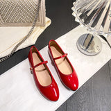 KYLETHOMASW  -  Shiny PU Leaather Flats Mary Janes Shoes Women Red Elegant Basic Pointed Toe Loafers Spring Autumn Daily Casual Black Shoes New