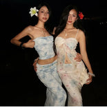 KYLETHOMASW  -  Women's Two Piece Set Strapless Tie Dye Crop Top and High Waist Maxi Skirt Set Boho Beach Vacation Outfit